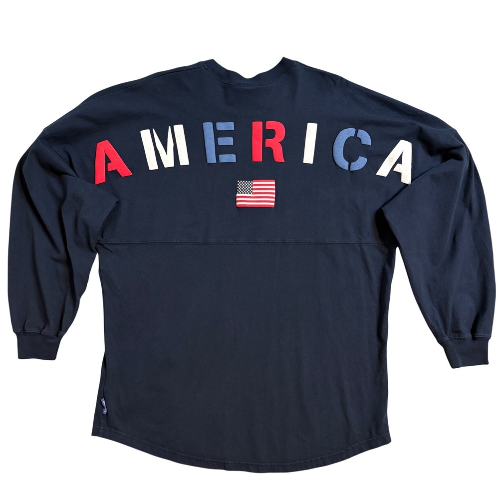 Spirit Jersey America USA Flag Navy Blue Long Sleeve Patriotic Shirt Large L